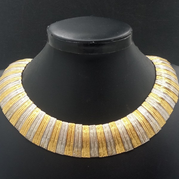 Park Lane Vintage Gold & Silver Collar Choker Necklace, 1980's Jewelry Gift for Her