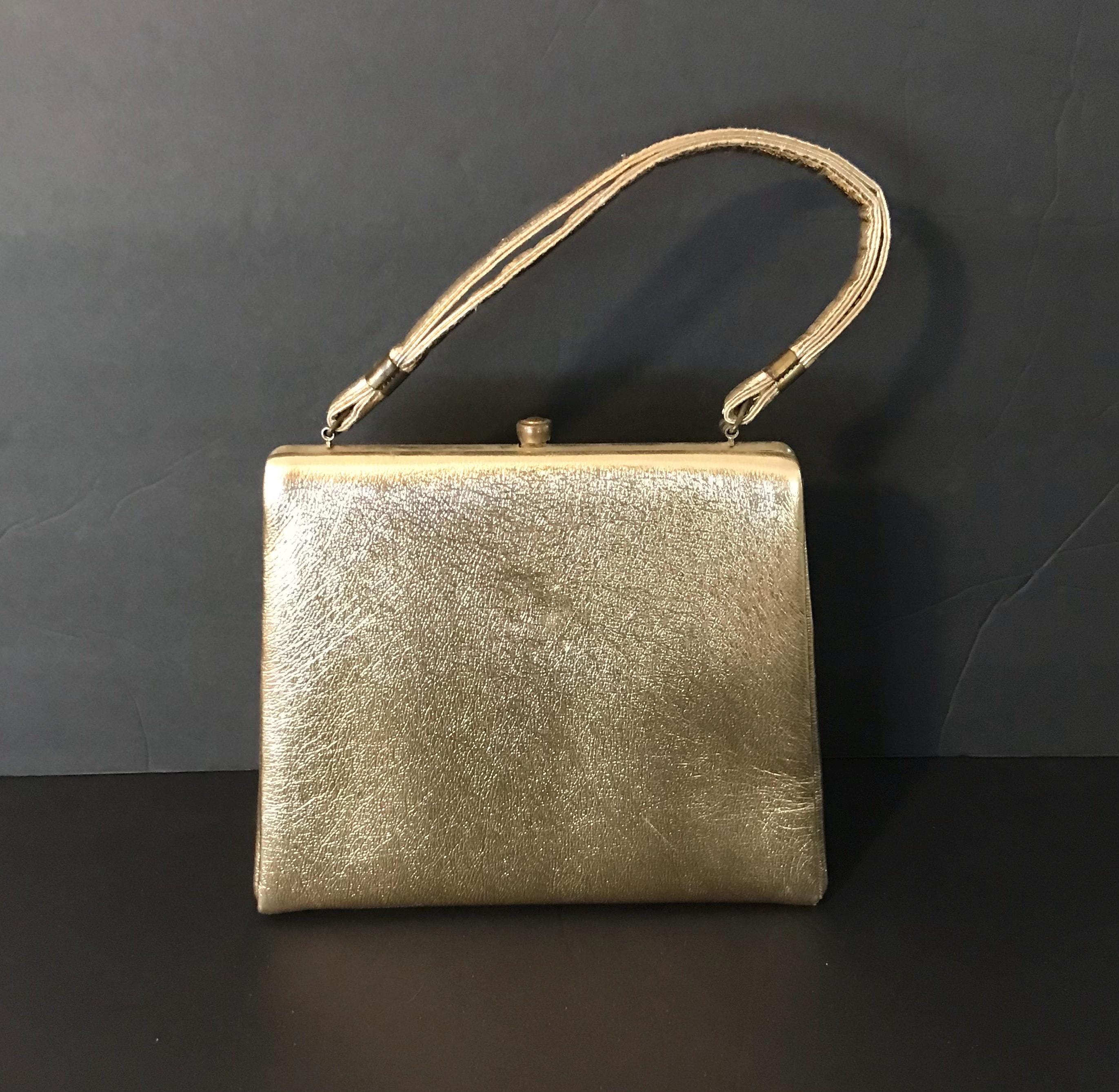 Vintage Gold Purse * 1960's Retro Black Tie Formal Bag * Retro