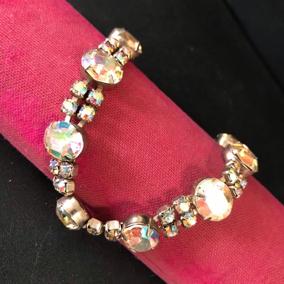Vintage Pink AB rhinestone 1950s bracelet, mid-ce… - image 8