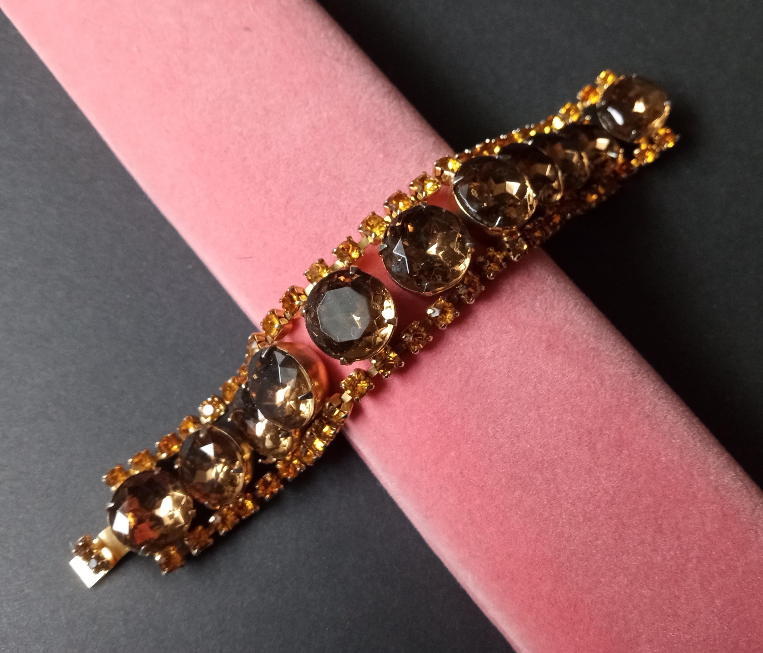 1950’s　orange×black rhinestone bracelet game-day-beaded-10-strand-
