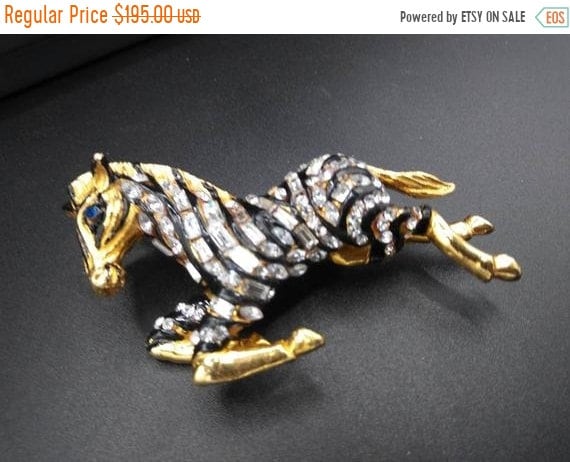 Vintage rhinestone zebra brooch