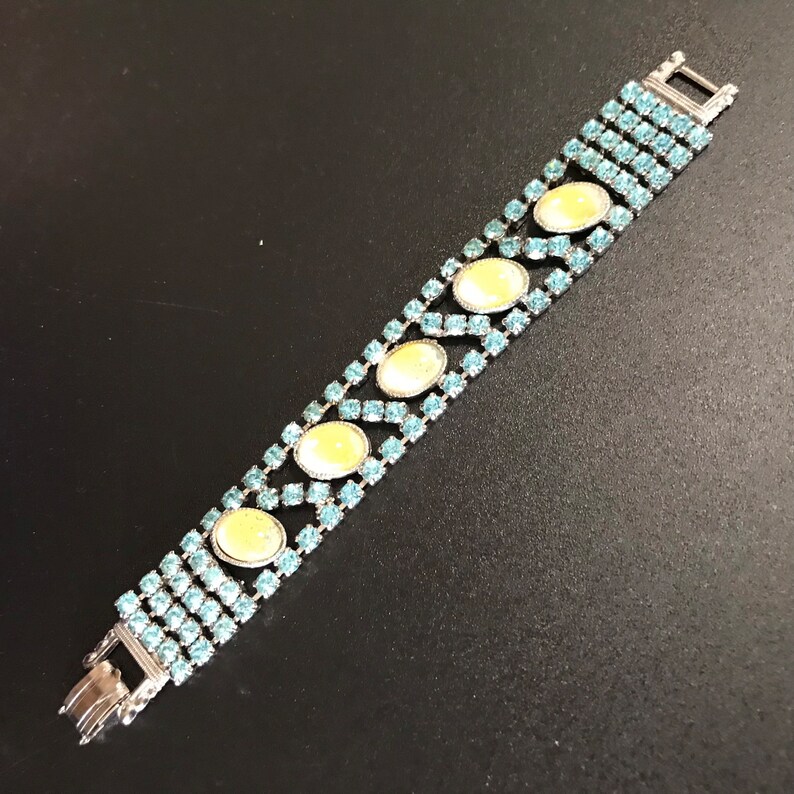 Mid Century Blue Rhinestone Bracelet Collectible Costume Etsy