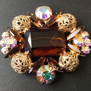 Vintage Aurora Borealis Rhinestone Brooch Pin, 1950&#39;s 1960&#39;s Jewelry