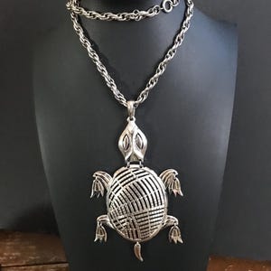 Vintage Large Turtle Necklace Mid Century Collectible Costume Jewelry 60s