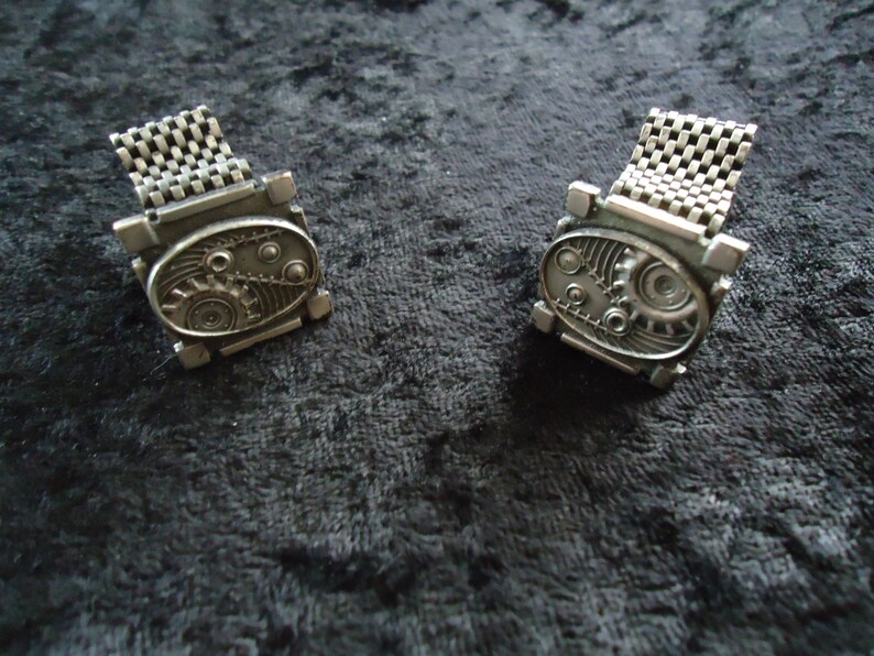 Vintage Steampunk Cuff Links Mid Century Collectible Costume Jewelry 1980s