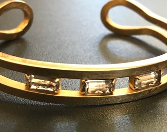 Vintage Rhinestone Cuff Bracelet, New Old Stock 1970's 1980's Jewelry, Original Hang Tag