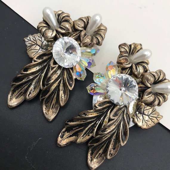 1980s Earrings, statement, dangle drop, rhineston… - image 2
