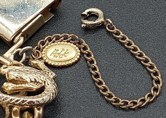 Pik NY Signed Vintage Gold Tone Wide Dragon Brace… - image 7