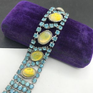 Mid Century Blau Strass Armband, Sammlerstück Modeschmuck, blauer Schmuck