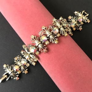 Coro Vintage Aurora Borealis Rhinestone Bracelet, 1950&#39;s 1960&#39;s Crystal Dangle Jewelry, Vintage Present