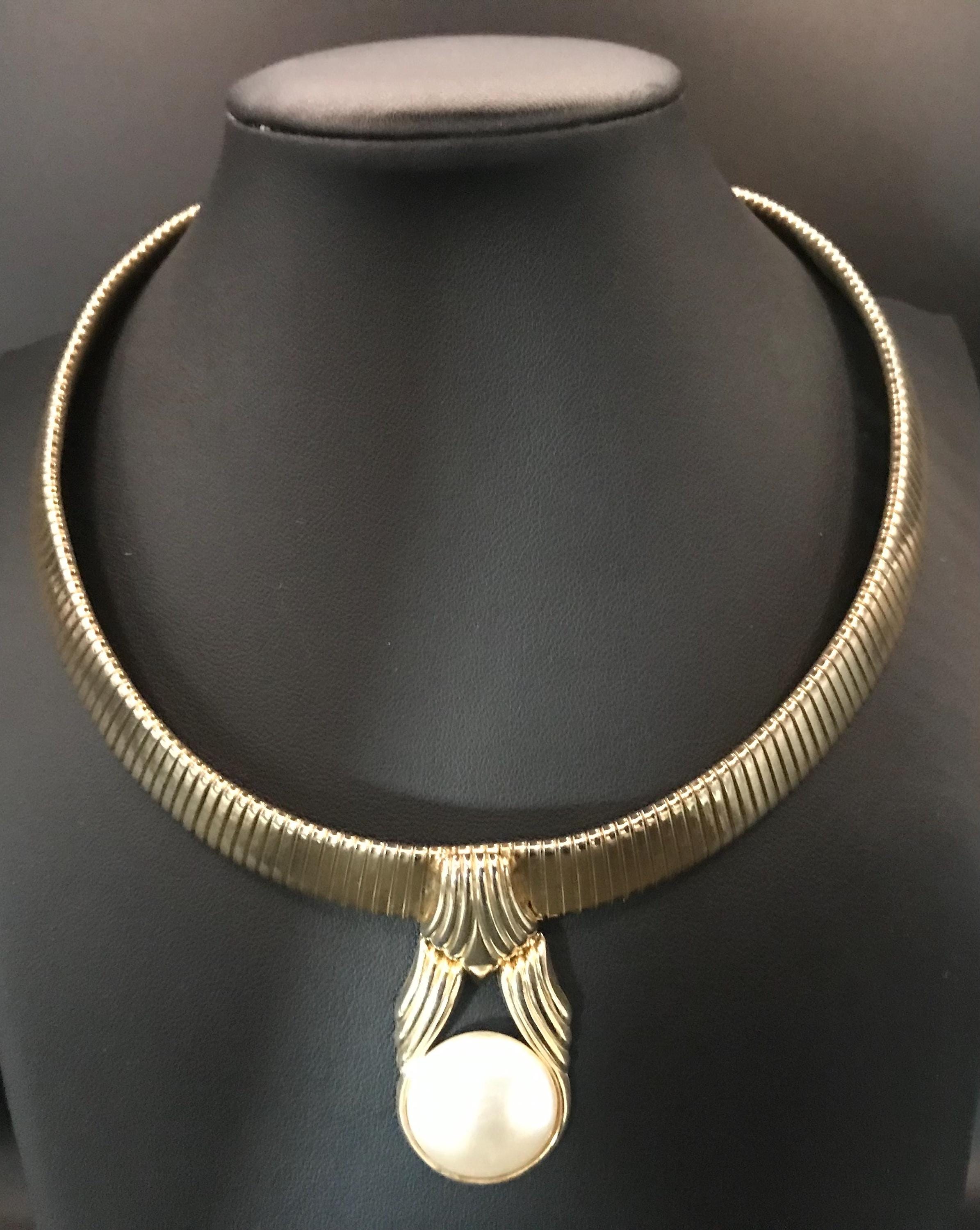 Vintage Faux Pearl Statement Collar Pendant Necklace, 1970's 1980's Jewelry