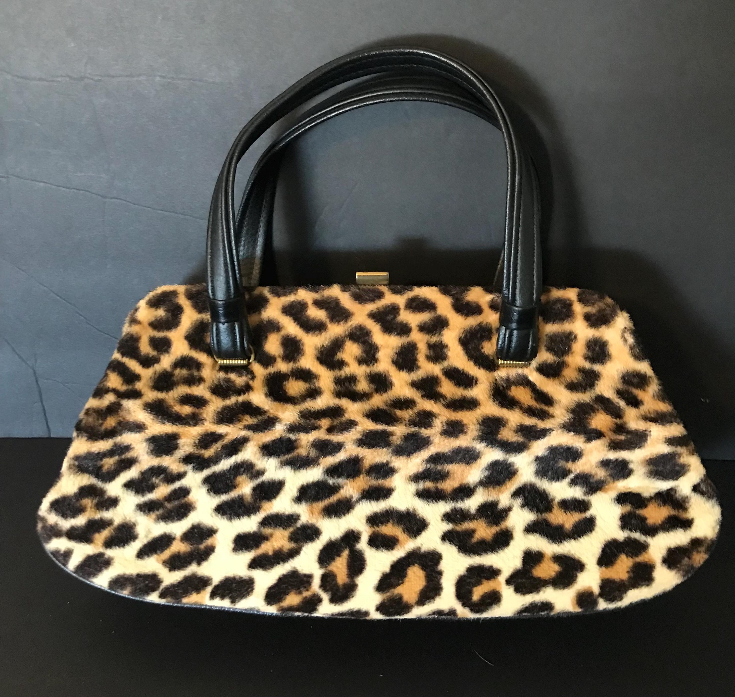 KADIN Classic High End 1960s Vintage Leopard Faux Fur Handbag
