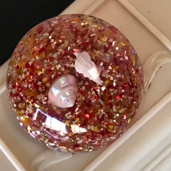 Vintage Glitter Shell Brooch, 1950's 1960's Jewel… - image 1
