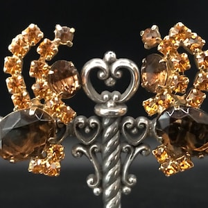 Vintage Rhinestone Clip On Earrings, 1950&#39;s 1960&#39;s Jewelry