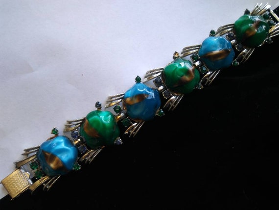 Coro Chunky Aqua Blue Green Bracelet - Designer S… - image 5