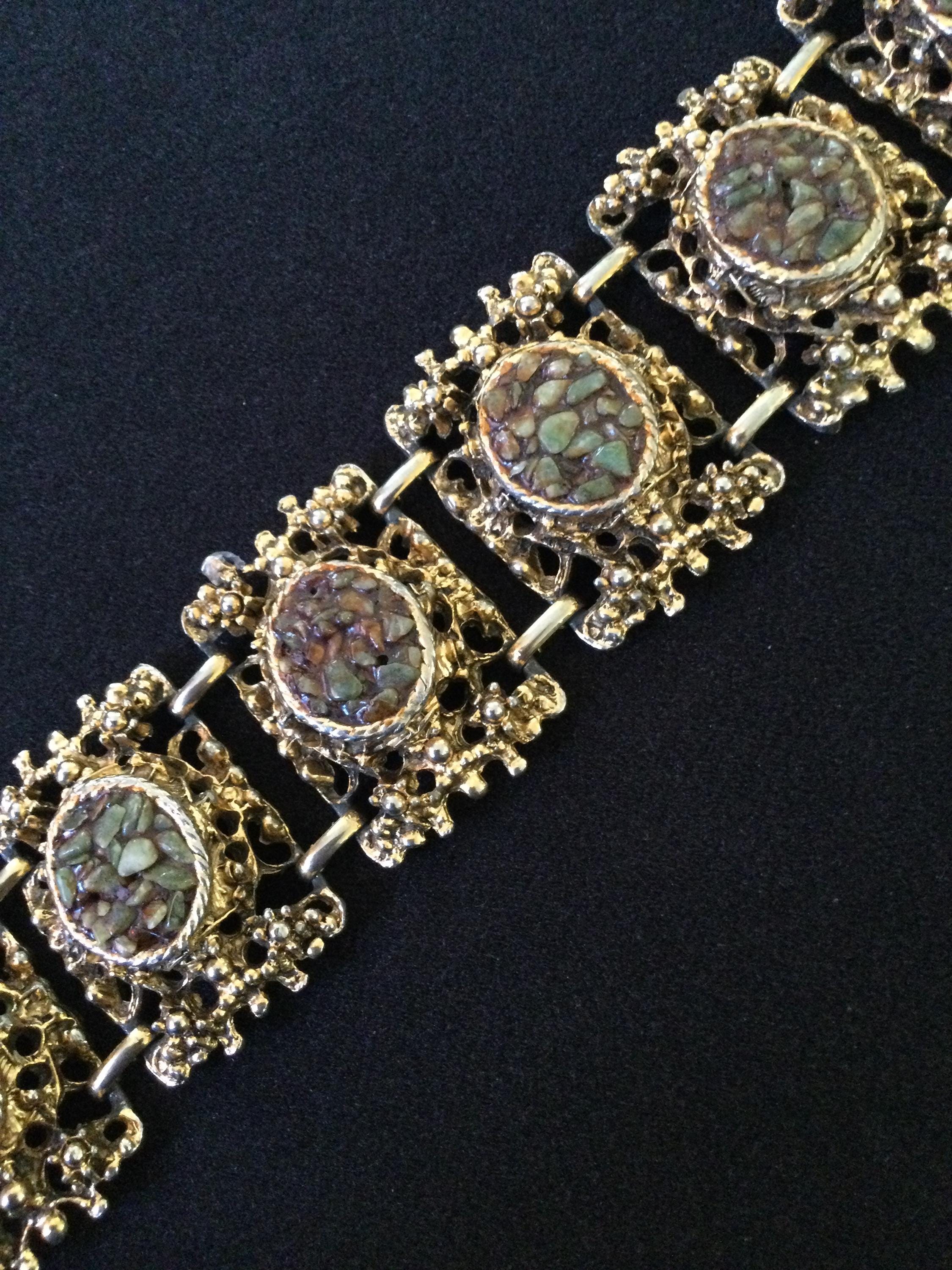 Vintage Jade Chip Bronze Chain Link Belt Natural Stone Tan/Green/Jade Chips 38”L Vintage  main image 2