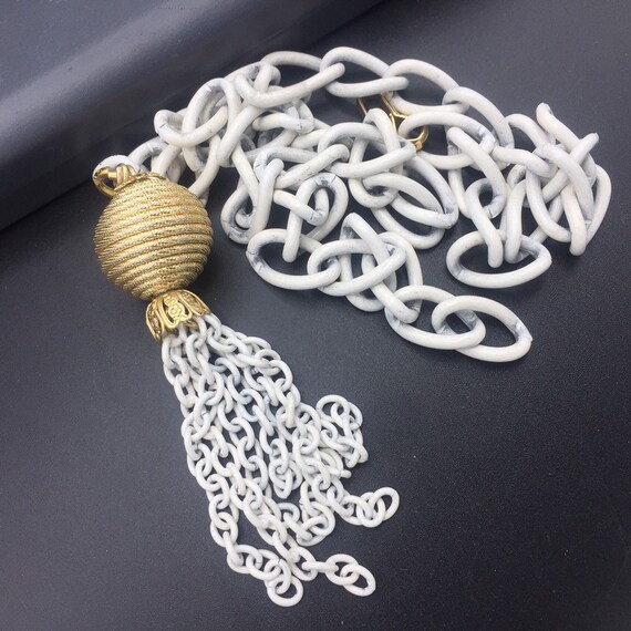 White metal long tassel necklace
