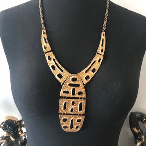 Vintage Bib Necklace Pendant Matte Gold Tone 1960&#39;s 1970&#39;s Collectible Vintage Statement Jewelry Vintage Gift for Her