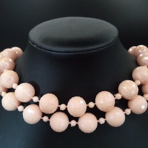 Vintage Light Peach Long Beaded Flapper Lucite Necklace, 1950&#39;s 1960&#39;s Jewelry