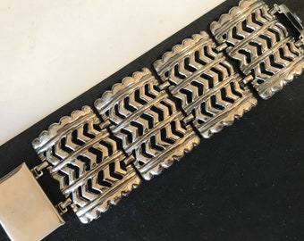Very Wide 1950s 1960s Chunky Silver Tone Metal Bracelet