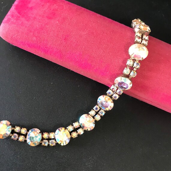 Vintage Pink AB rhinestone 1950s bracelet, mid-ce… - image 4