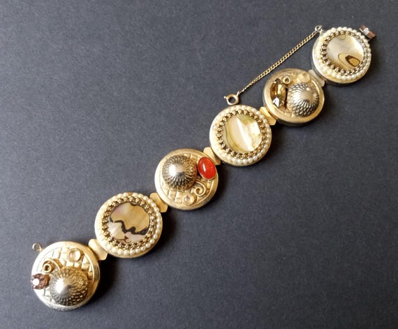 Vintage Chunky Statement Shell Rhinestone Panel B… - image 2