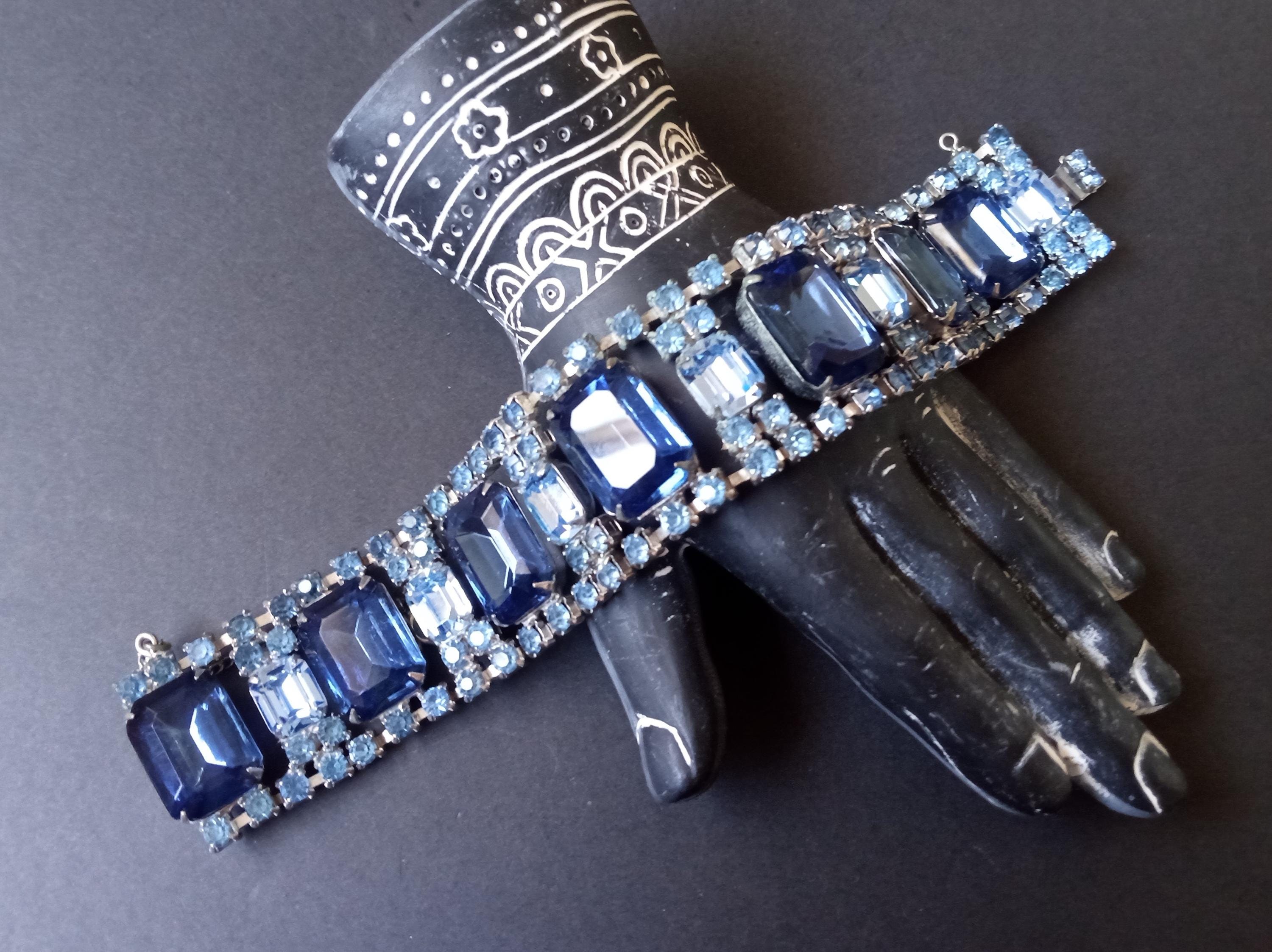 Vintage High End Blue Rhinestone Chunky Wide Bracelet 1950's