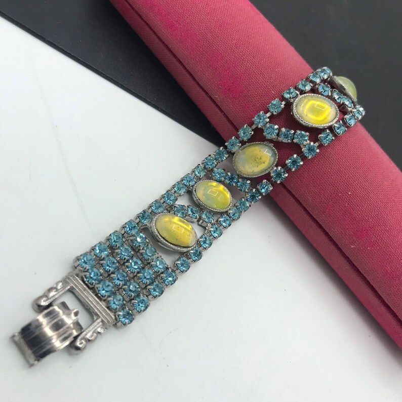 Mid Century Blue Rhinestone Bracelet Collectible Costume Etsy