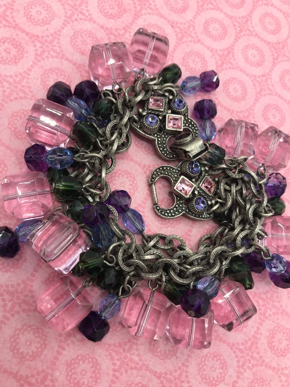 Sweet romance vintage pink glass charm bracelet - image 2