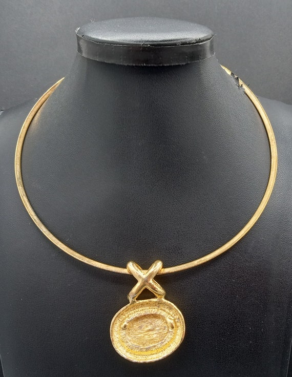 Vintage Choker Collar Pendant Necklace, 1970's Je… - image 4