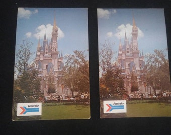 Amtrak train Cinderella Castle Disneyland unused postcard