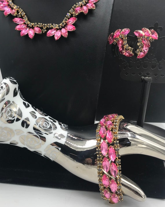 Vintage Jewelry Set, pink rhinestone necklace bra… - image 3