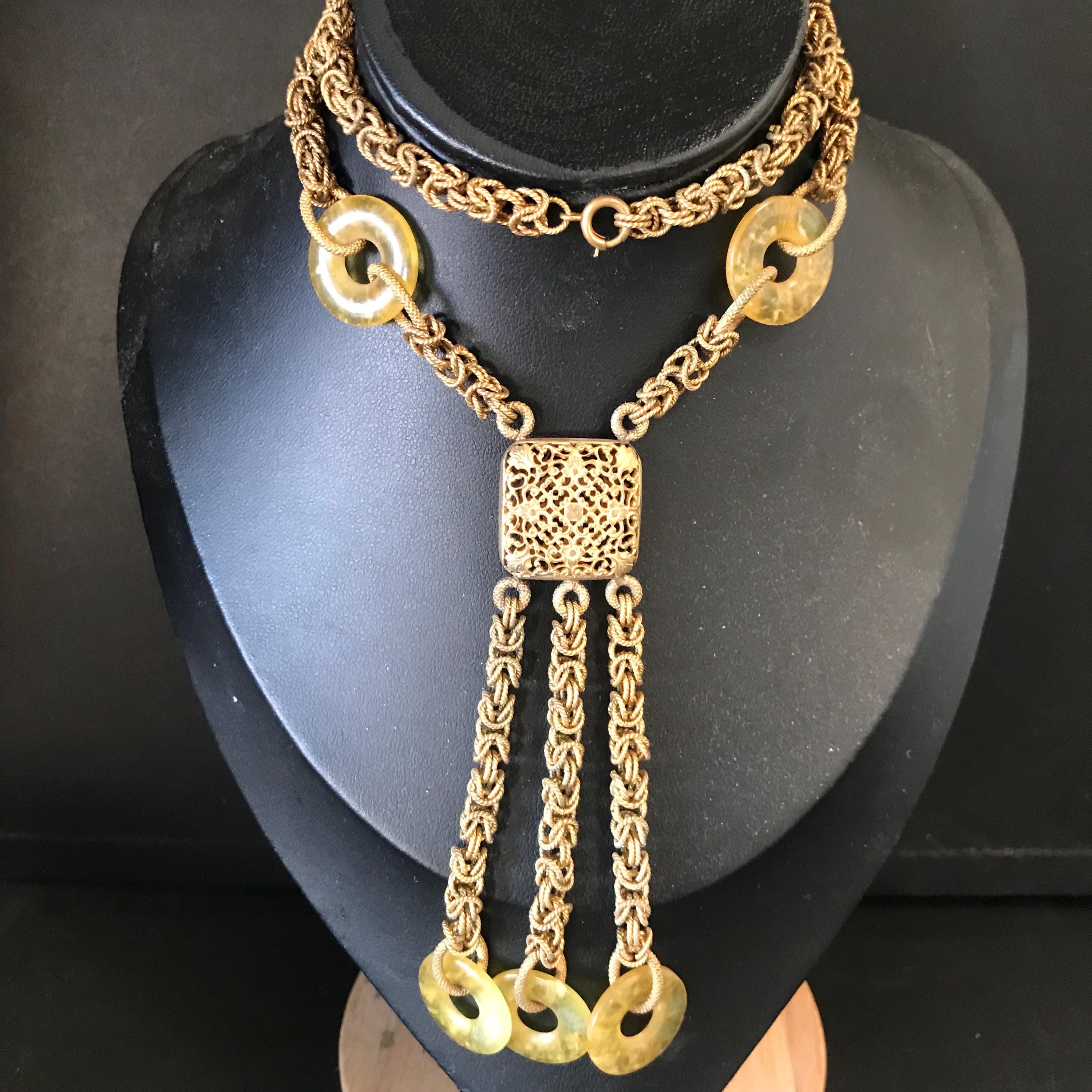 Vintage 1970s Gold Tassel Statement Necklace - Women Accessories Vintage Gold Tone Tassel Statement Necklace: 1970s Costume  main image 4