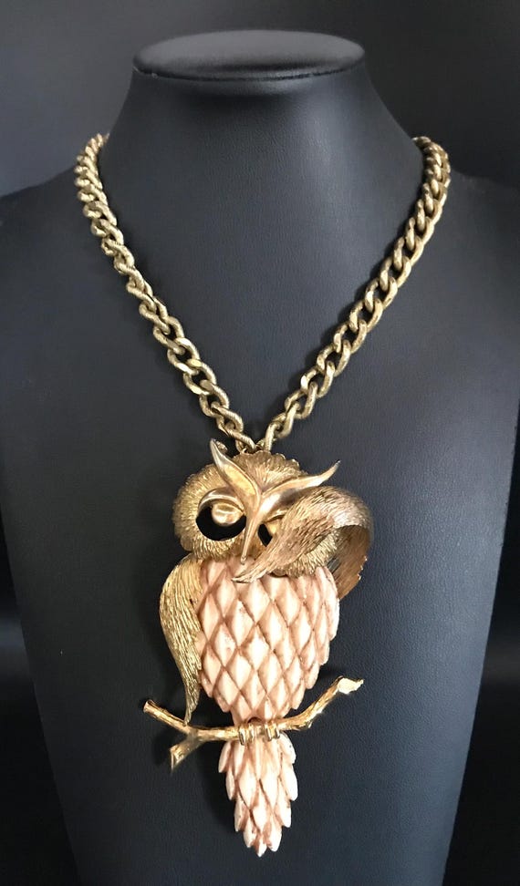 Razza Vintage Designer Signed Owl Pendant Necklace, 1950's 1960's
