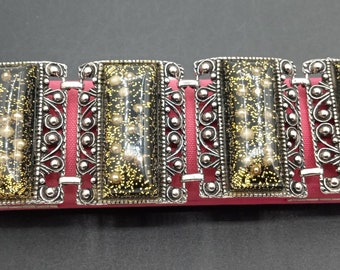 Vintage Selro Style Wide Panel Bracelet, Mid Century Jewelry