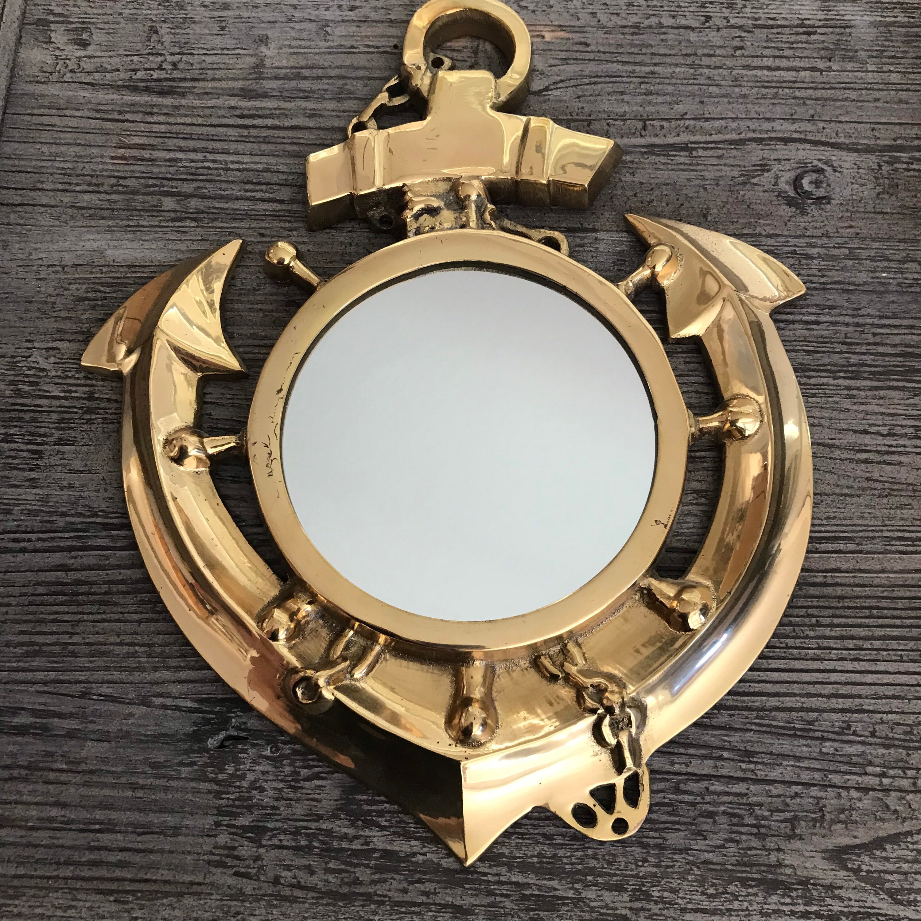 Vintage heavy brass nautical anchor wall hanging mirror Etsy