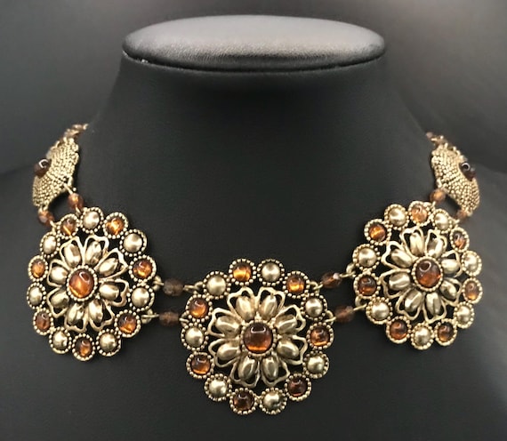 Bijoux Terner Vintage Rhinestone Floral Necklace