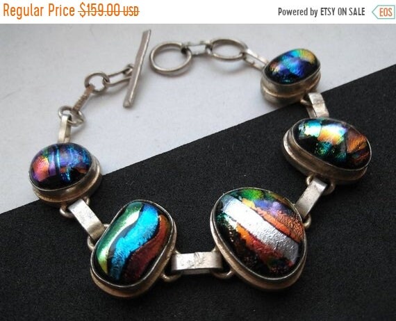 Dichroic glass chunky bracelet vintage aqua green
