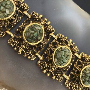 Vintage Green Jade Chips Wide Bracelet, 60s 70 Vintage Jewelry image 4