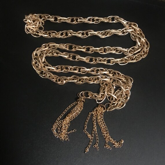 Vintage Long Lariat Tassel Necklace, 60's 70's Re… - image 2
