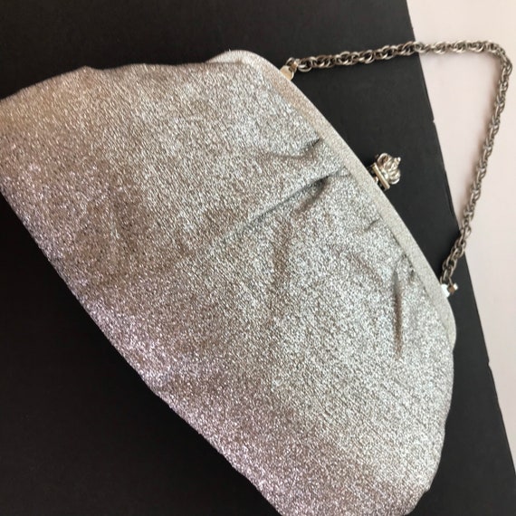 Silver sparkly 1950s clutch purse - image 4