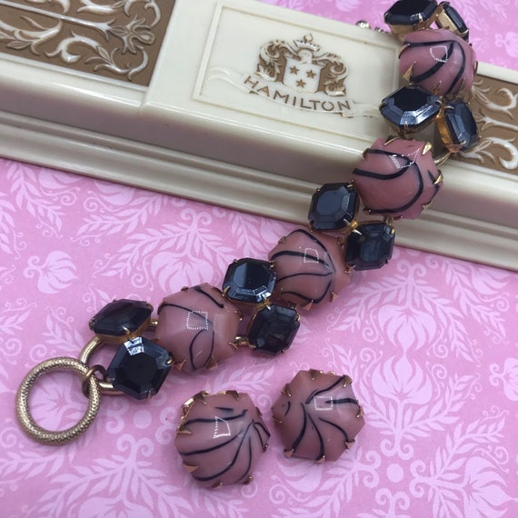 Chunky pink glass high end jewelry set, bracelet … - image 3