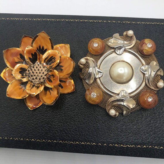 Vintage Rhinestone Flower Brooch Lot of 2 Mid Cen… - image 3