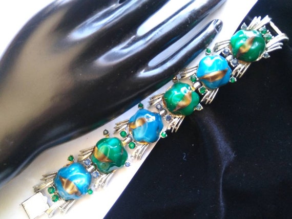 Coro Chunky Aqua Blue Green Bracelet - Designer S… - image 1