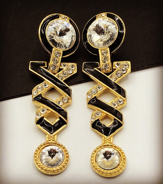 Vintage Rhinestone Earrings, Dangle Drop Earrings… - image 9