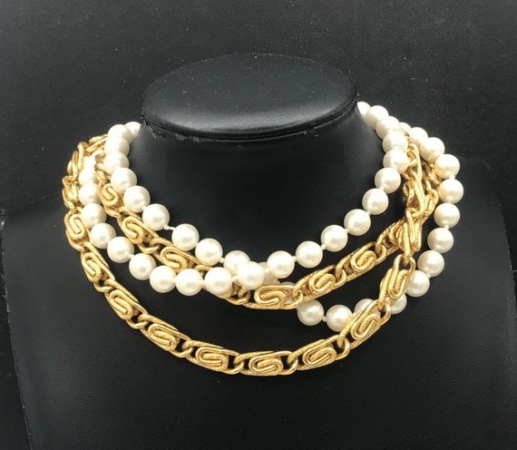 Anne Klein designer signed pearl chain necklace - image 1