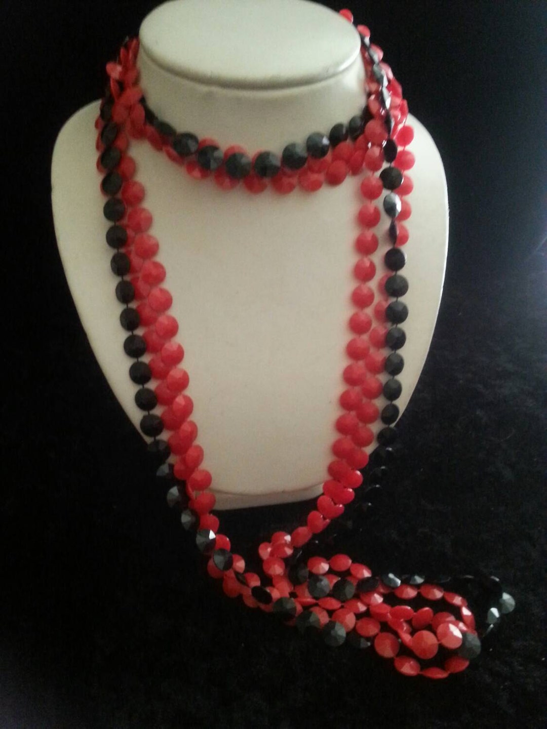 Vintage Red Black Beaded Necklaces Flapper Length Mid Century - Etsy