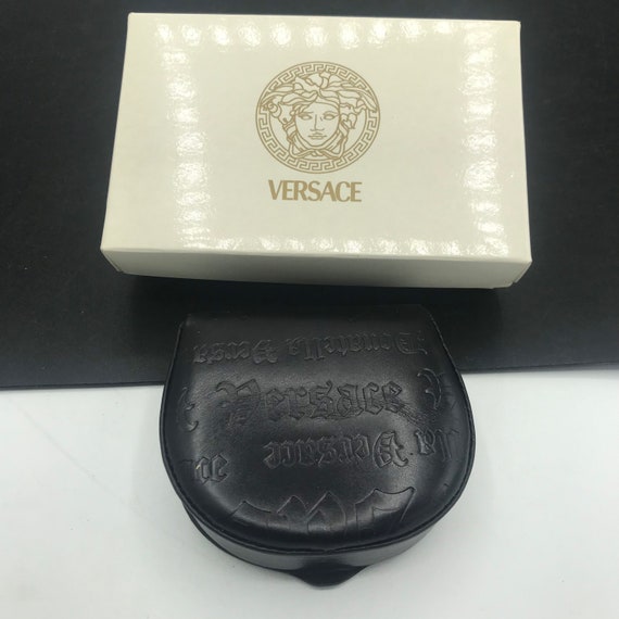Versace Black Leather Coin Holder Pouch & Origina… - image 5