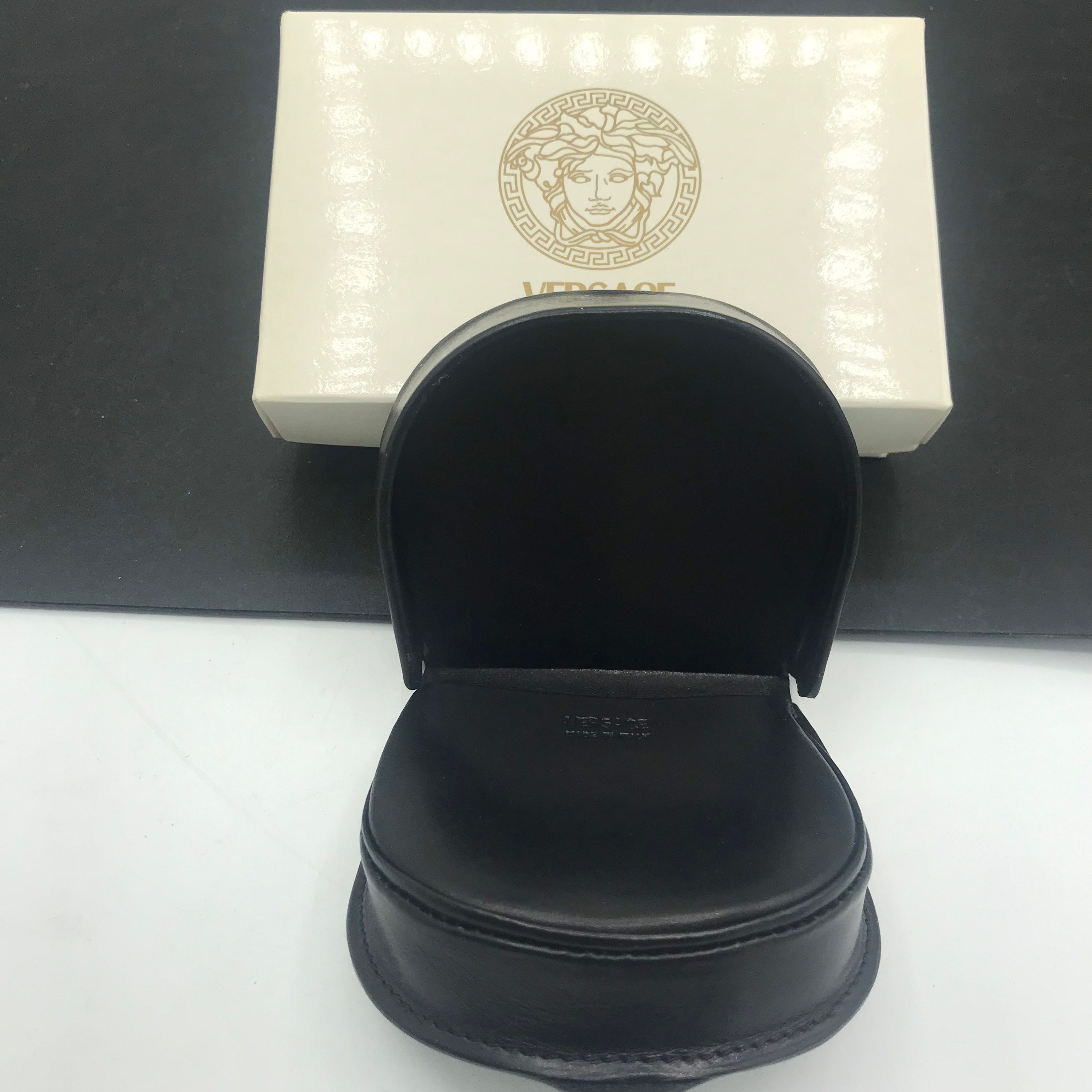 Versace Black Leather Coin Holder Pouch & Original Box, Made  display picture 1