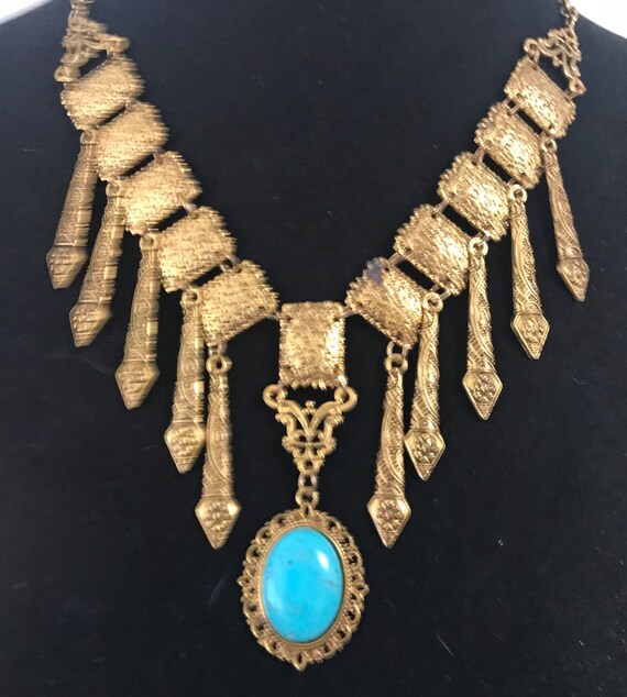 Vintage Tassel Necklace Fringe Necklace Aqua Gold Tone Metal - Etsy
